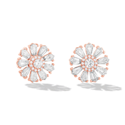 64Facets Sunflower Diamond Stud Earrings with Step Cut Diamonds and Brilliant Cut Diamonds in 18K Gold