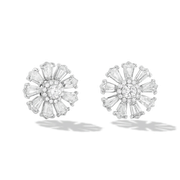 64Facets Sunflower Diamond Stud Earrings with Step Cut Diamonds and Brilliant Cut Diamonds in 18K Gold