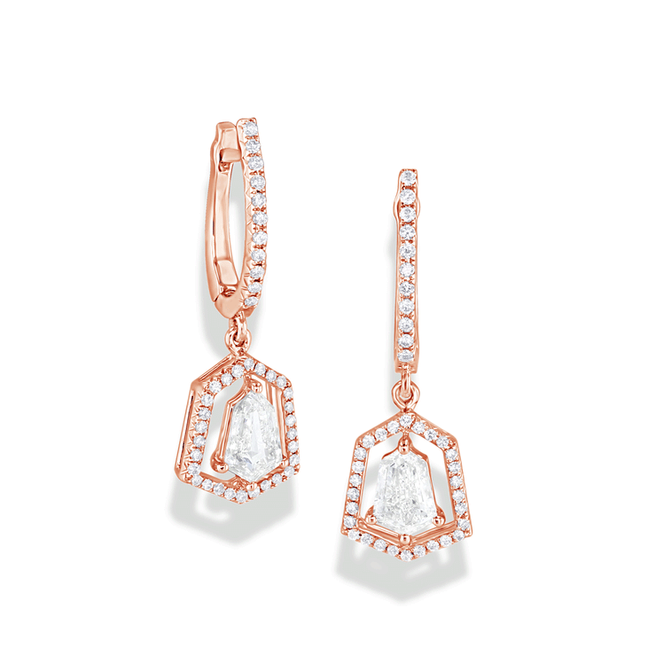 64Facets Serendipity Diamond Tulip Drop Earrings with Step Cut Diamonds and Brilliant Cut Pave Diamonds in 18K Gold