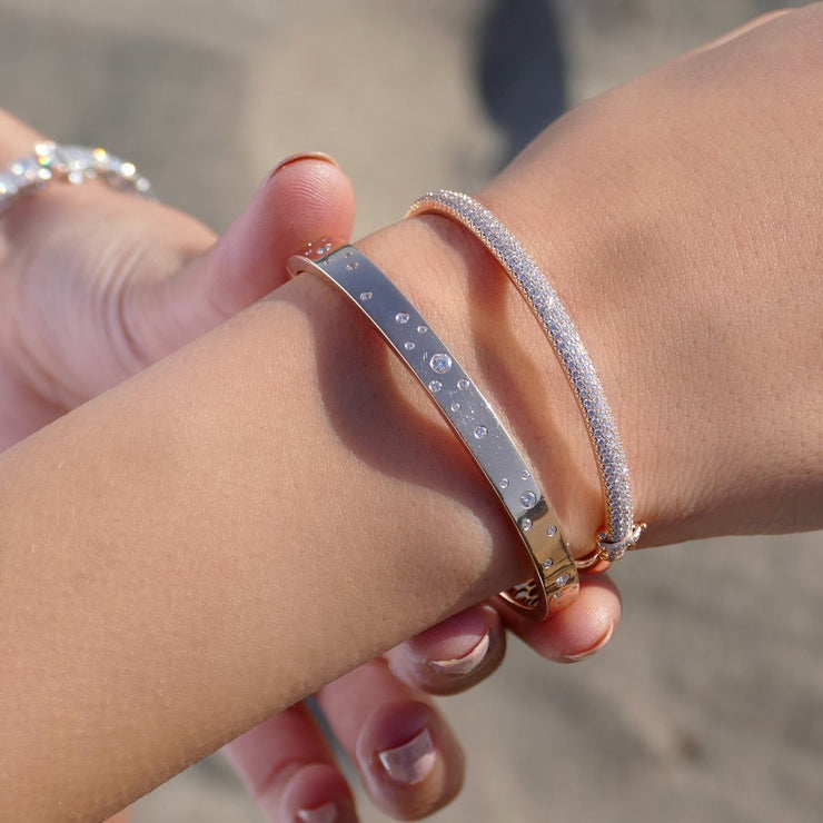 64Facets Stackable Gold Bangle Bracelet with Rose Cut Diamonds