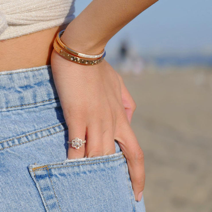 64Facets Stackable Gold Bangle Bracelet with Rose Cut Diamonds