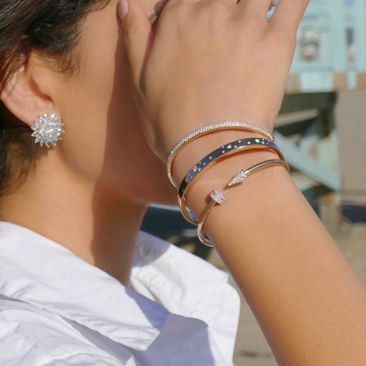 64Facets Stackable Gold Bangle Bracelet with Rose Cut Diamonds